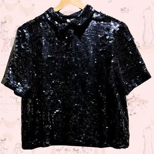 Topshop Sequin Cropped Button Up